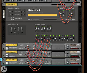 Screen 2: Here, individual Maschine outputs are connected to separate mixer channels.