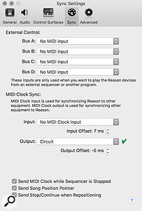 Screen 1: MIDI Beat Clock routing is configured in the Sync Preferences. Offsets allow you to manually adjust the timing.