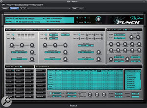 Punch's Mod/FX screen, in which LFOs, envelopes, effects and the modulation matrix are conveniently gathered together.