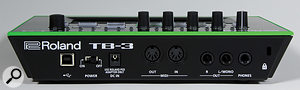 At the rear of the TB3 we find a USB port, a power switch and an input for the external power supply, MIDI I/O ports and, all on quarter‑inch jacks, a pair of outputs and a headphone socket.