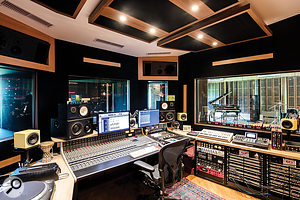 Located in the centre of the building, the spacious control room houses all the outboard gear in low-profile racks below the listening position.