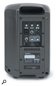 The rear panel houses all the I/O connections, including three inputs that can accommodate mic, line or instrument signals, and a  link-output jack for feeding the mix on to another speaker.