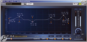 The eccentric equalisation curve on the display for this LP64 equaliser did have a legitimate purpose. Parameters can be changed by dragging the display, or altering their values in the lower part of the screen.