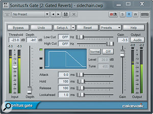 With the gate set to ‘normal’ mode, it’s easy to achieve standard gated reverb sounds.