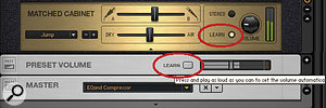 The Learn function, included in both individual amps and for the overall output, optimises gain within Guitar Rig.