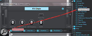 You can drag additional effects into an existing effects chain. When you do, the effect's GUI opens automatically for editing.