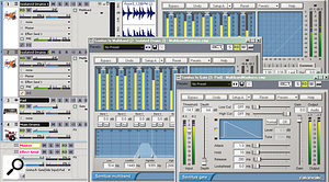 In this setup, the main drums are intended to trigger the gate in a pad. However, the drum sound is too busy, so it's been cloned to two other tracks, which are dedicated 'triggering tracks' that have been set up to isolate only the kick's beater sound and the snare.