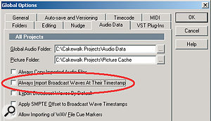 Deselecting file import based on Broadcast WAV timestamping ensures that loops you import don't place themselves at some arbitrary start point in your song.