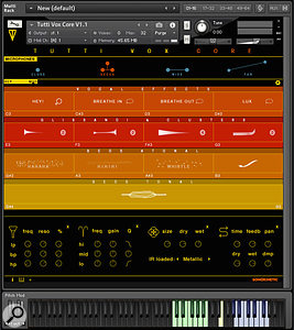 Another view of Tutti Vox Core, with a  different set of samples loaded, and effects panel exposed.