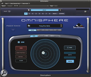 The Orb as it appears from within Omnisphere. Click the ball (or touch the surface with your finger if using Omni TR) and then spin it around the circle to generate timbral changes.