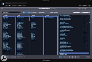 Omnisphere’s comprehensive patch browser.