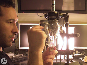 The Psychoacoustic Lightbulb. Tiny tungsten filaments resonate when the glass is struck; the sound was then amplified many thousand times to create the 'Luminosonic' sound source in Omnisphere.