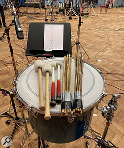 A rare gong bass drum, played here with a variety of beaters.