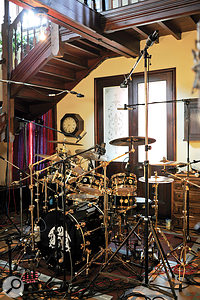 Roger Taylor’s kit miked up in the stairwell.