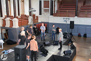 Soundcheck time! The monitors were arranged in a  semicircle for the main choir, with another two wedges up front for the soloist.