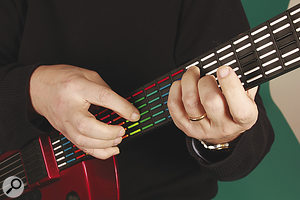 Unlike a real guitar, the Ztar will allow you to play more than one note per 'string', creating interesting possibilities with combinations of conventional 'fretting' and right‑hand tapping styles.