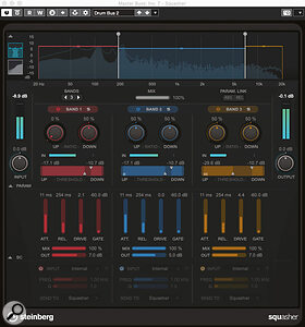 Squasher provides both downwards and upwards compression across three frequency bands and with support for multiple side‑chain inputs.