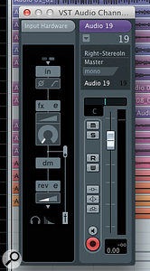 The Input Hardware panel in Cubase AI. The graphic on the left-hand side is used to control hardware parameters, including the foldback DSP effects.