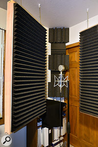 A temporary vocal booth can be created by relocating two of the hanging wall absorbers.