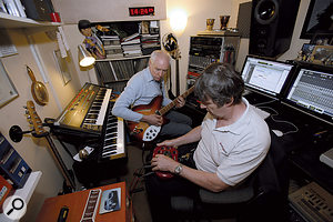 Paul White programming some guitar patches on a Line 6 Pod processor.