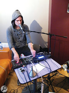 With low volume essential, drummer Pete Sampson switched to beatboxing for the show, using a TC-Helicon VoiceLive 2 and Korg KAOSS Pad to effect and sample his voice respectively.