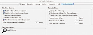 Pro Tools’ performance when sync’ed via MIDI can be optimised via the Synchronisation tab of Preferences.