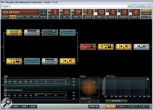 New in T‑Racks 3 is a matrix that allows you to construct complex processing chains, although there is only limited control available from this overview window.