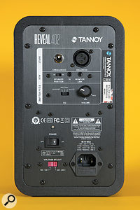 The rear panel houses the inputs, bass EQ and volume control, as well as the aux and link-out sockets, which are intended for MP3 players and the like, and allow you to send one half of the stereo signal to the other monitor.