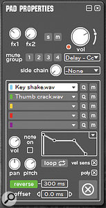 Right‑clicking on a pad launches the Pad Properties window, which is where most of the pad's sample playback functions can be adjusted.