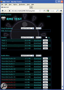 When you want to transfer your iPad recordings to another computer, Multitrack DAW assigns an IP address to the project so that you can access them over a wireless network from any Web browser, as here.