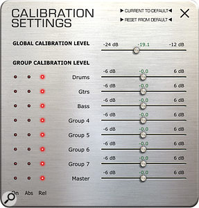 VCC can be calibrated globally and on a per‑group basis to compensate for variations in recording levels.