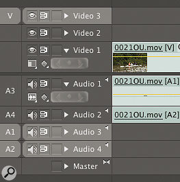 Track patching means that tracks must be selected before video and audio is dragged in.