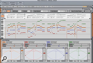 Vielklang's four–part harmonisation of the opening bars of 'Plaisir d'Amour', with the original melody marked in orange.