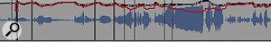 Wave Rider operating with a compressor on the vocal channel (black trace) and without (red). As you can see, it correctly applies more gain variation when it's not being helped out by the dynamics plug‑in!