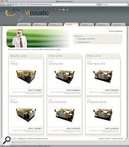 Vicoustic's on‑line 'solutions finder' suggesting some of their different products for a 25 square‑metre control room.