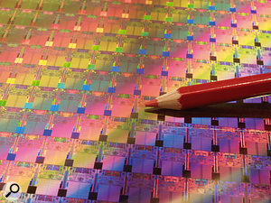 This rather neat image from Intel shows Penryn-based processors on a 45-nanometer process wafer, with a pencil that puts the size into context. According to Intel, each quad-core processor incorporates 820 million transistors.