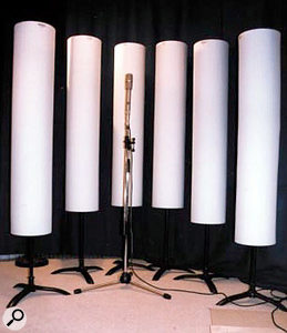 ASC Studio Traps cylindrical acoustic baffles.