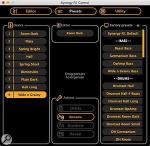 The standalone version of the control software features additional tabs which enable a drag-and-drop approach to managing your presets.