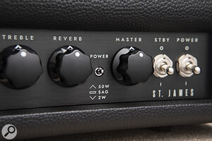 There are 50W and 2W settings – the latter, along with the master volume, tames the levels a bit. A lightweight switch‑mode power supply is used, but there’s the option to emulate (in the analogue domain) the sort of ‘sag’ exhibited by traditionally powered amps.