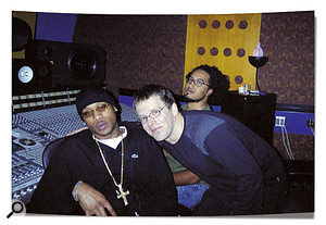 Rob Paustian gettin' friendly with Mario Winans, with Frank Saracco waiting patiently to finish the overdub.