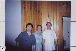 Bob Bullock (right) in Compass Point Studios, Nassau, with guitarist John Willis (left) and pedal-steeler Paul Franklin (centre).