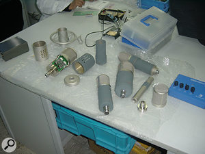 Some of SE's new microphones being assembled (including the twin-valve Gemini, in pieces on the left).