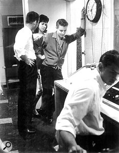 Levine in the control room at Gold Star in the late '50s with Eddie Cochran, his fianceé Sharon Sheeley and his manager, Jerry Capeheart.