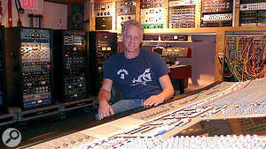 Michael Brauer with a mass of outboard. Brauer has developed a reputation for blending myriad compressors in parallel to shape the sound of vocals and other instruments.