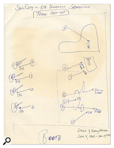 Bones Howe's original layout notes for the tracking session at Wally Heider Studio 3.