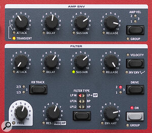 Clavia Nord Wave 2's Filter and Amp Env section.