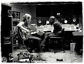 Sheryl Crow and Trina Shoemaker (right) in the control room at Globe Studios.