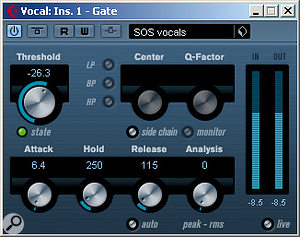 If a gate is required, set a fast attack time and then adjust the release time to suit the material.