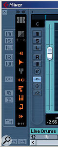 The mixer's Common Panel allows the display of particular track types to be toggled on or off to simply the display. Hovering the cursor over the grey/orange icons will tell you what each one does.