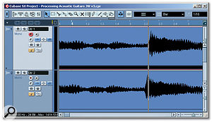 Duplicating a track, offsetting the original relative to the copy and then panning left and right can create the impression of a tightly double-tracked performance.